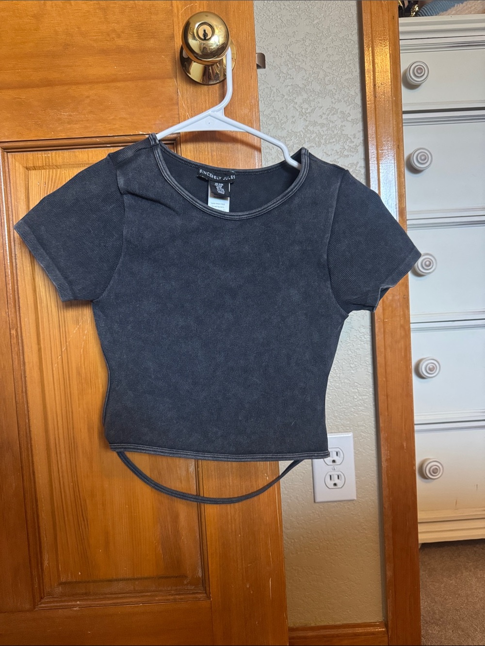 Sincerely Jules Washed Black Short Sleeve Crop Top